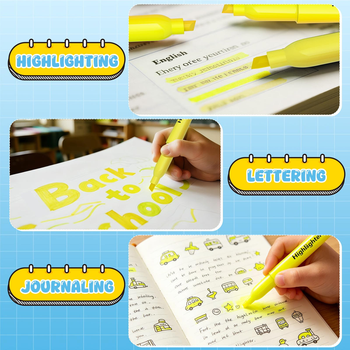 DUONIZAY 150 Count Highlighters Yellow Bulk - Dry-Quickly No Bleed Chisel Tip Highlighter, Markers