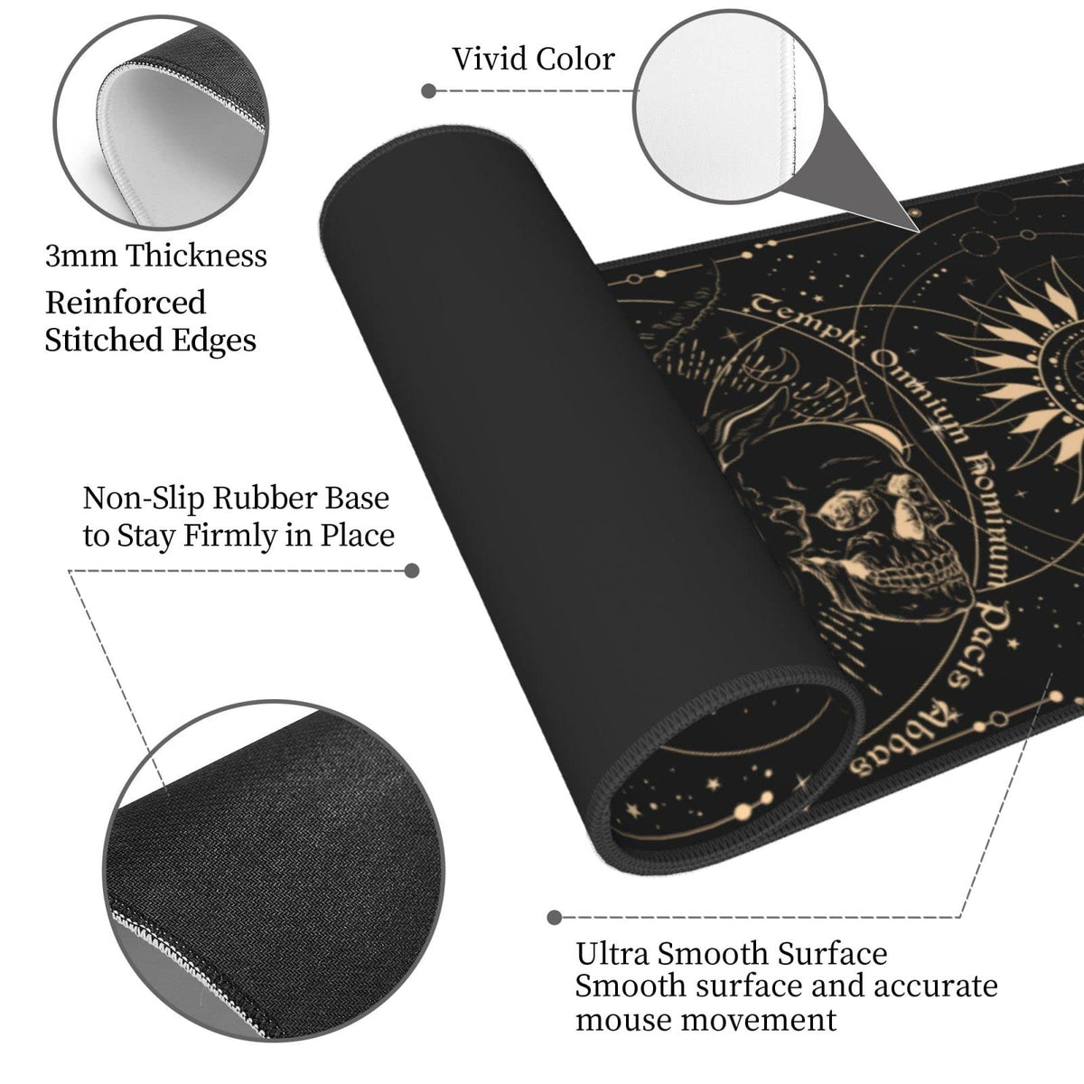 Sun and Moon Gothic Skull Goat Mouse Pad Extended Large Gaming Mouse Pad XL Oversized Desk Pad