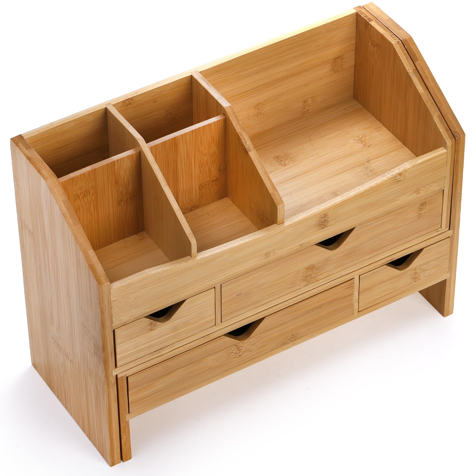 Lawei Bamboo Desk Organizer with Adjustable File Holder, Mini Desk Drawer Tabletop Organization Box