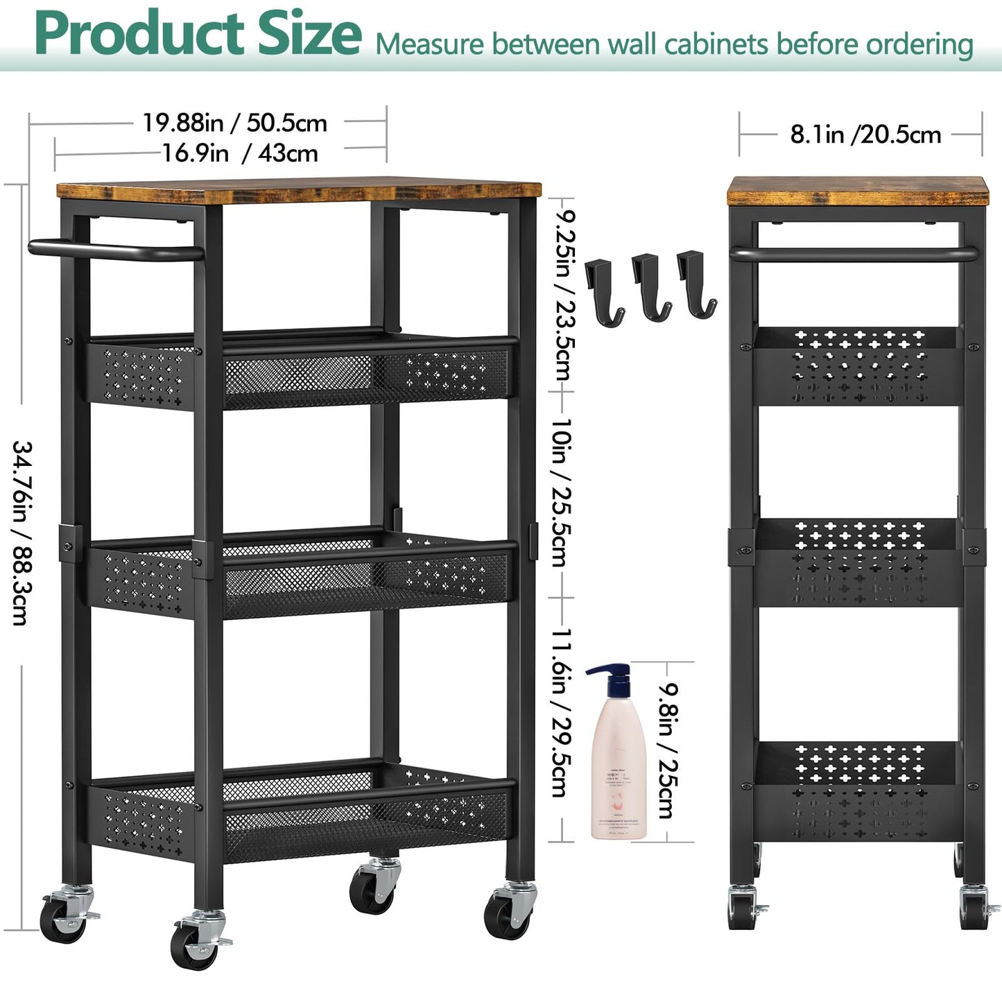 Vivihomety 4-Tier Laundry Utility Rolling Cart with Wheels, Metal