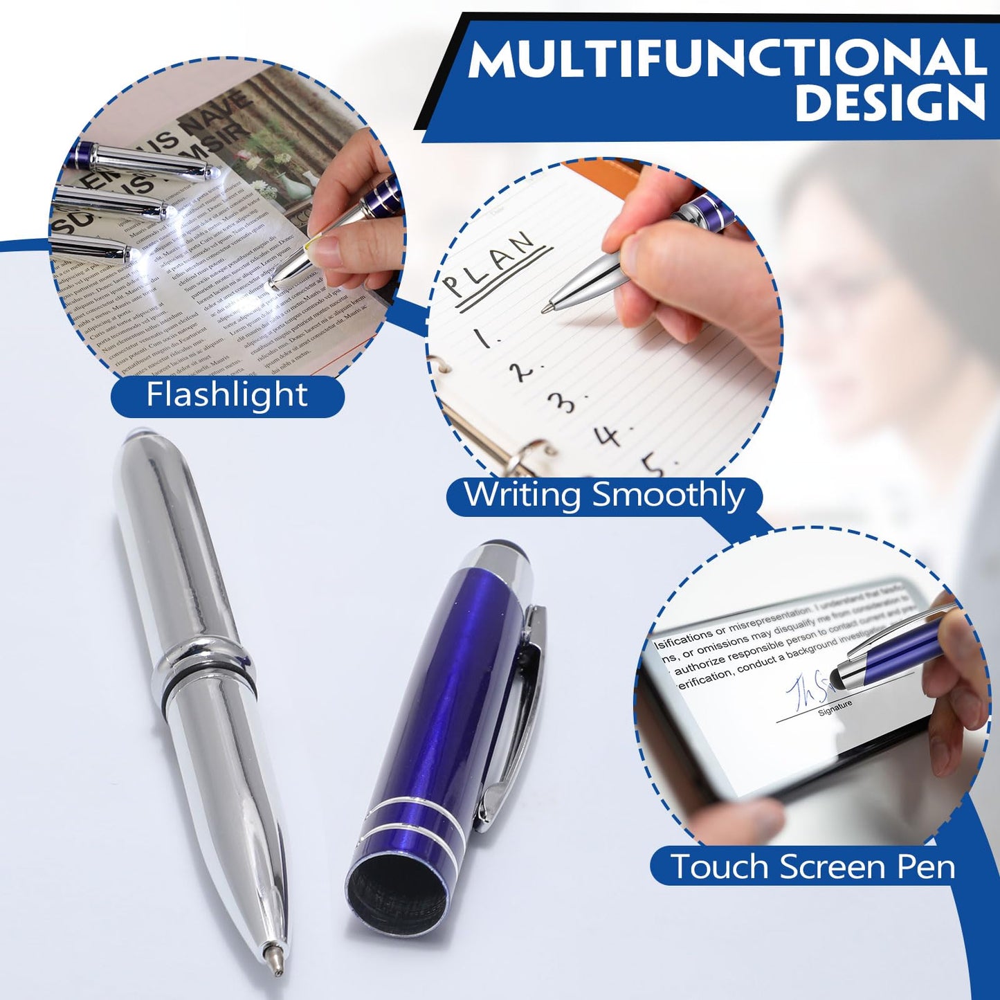 Zonon 15 Pcs Stylus Pen with Light, 3 in 1 Ballpoint Pens, Blue