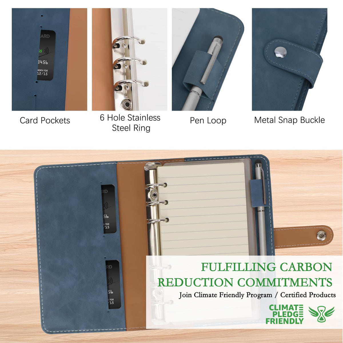 FYY A6 Binder Refillable Planner Notebook 6 Ring, Navy