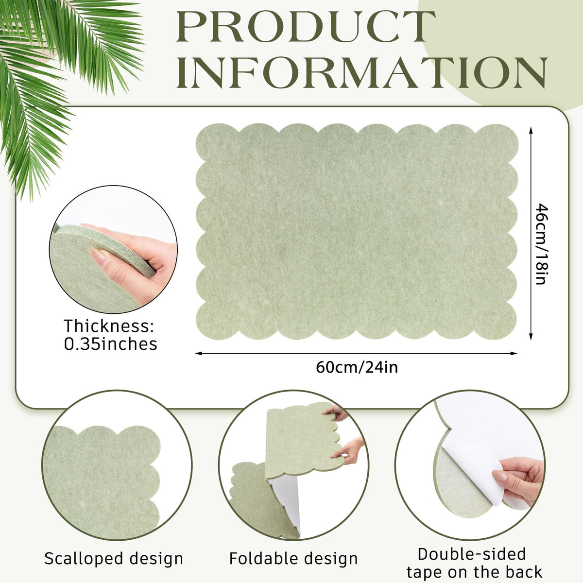 Mooliwe Scalloped Felt Bulletin Cork Board Foldable Sage Green 24 * 18 Inch