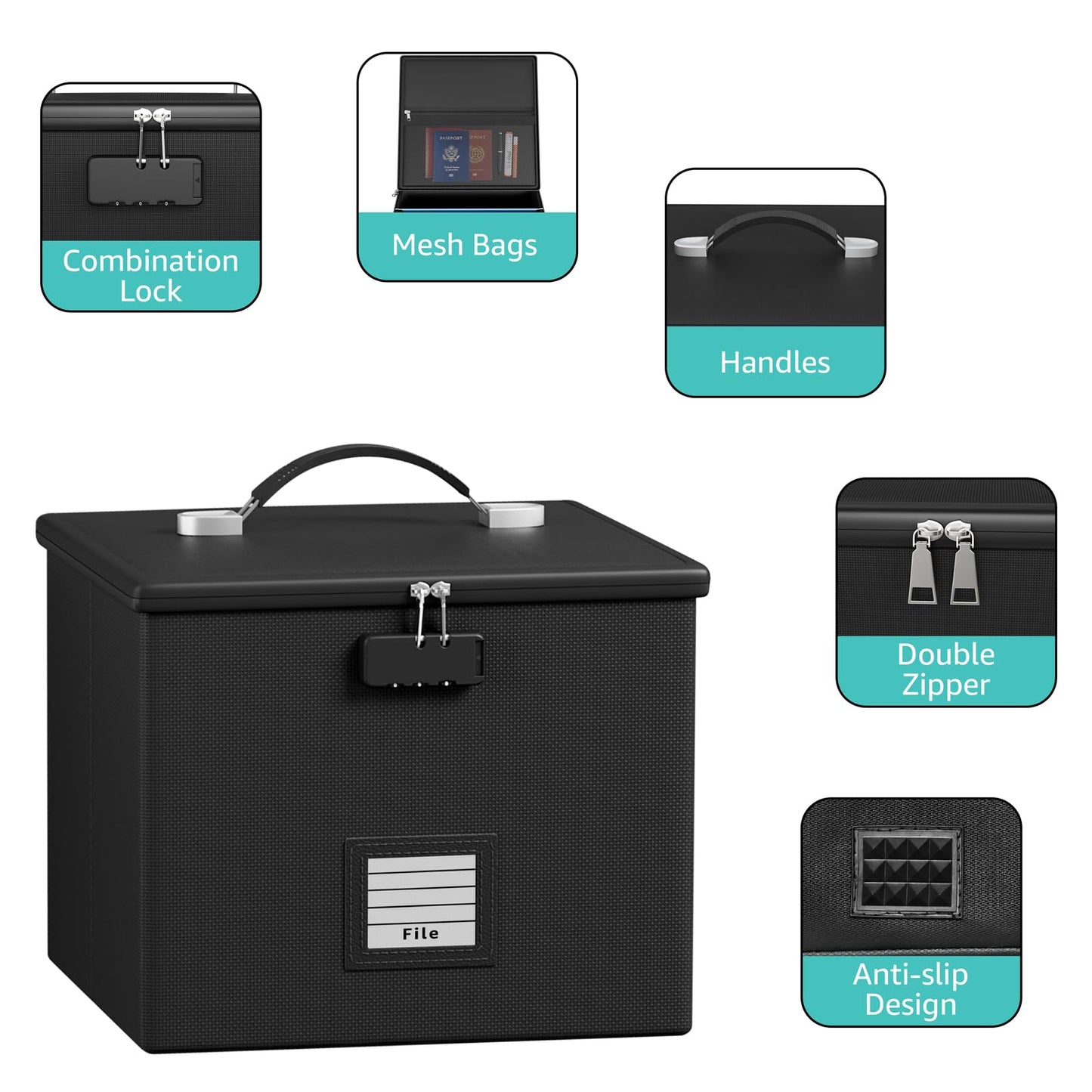 Fire Proof File Box for Documents - Portable Fireproof Document Organizer Box with Handle