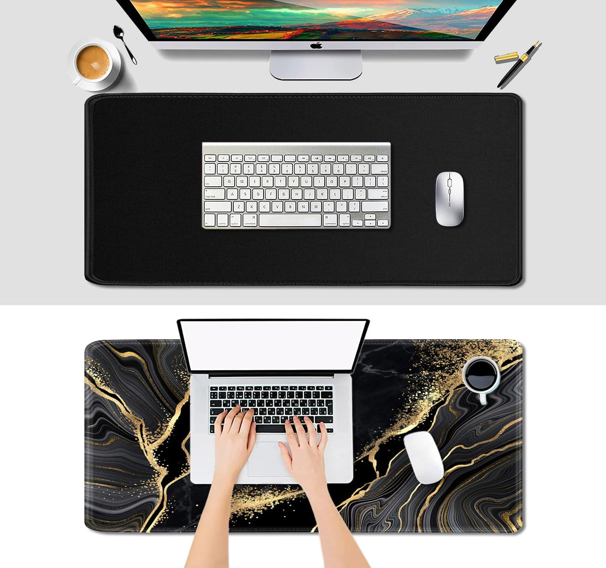 IMAYONDIA Black and Gold Marble Desk Mat(35.4x15.7 in), Extended Computer Large Gaming Mouse Pad