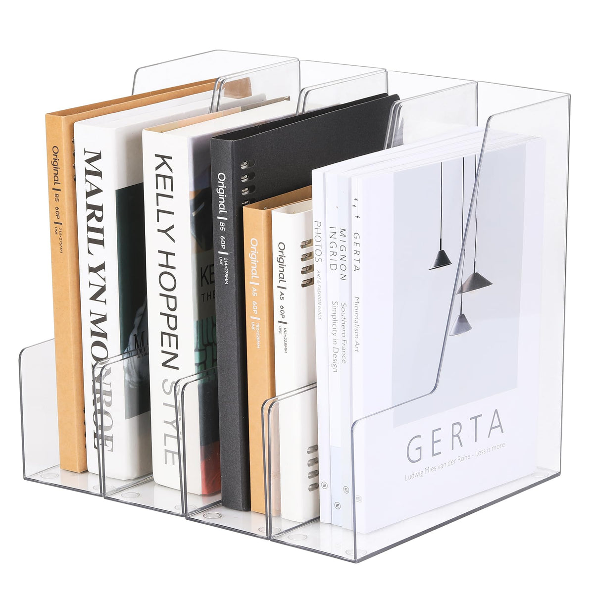 CiWiVOKi Vertical File Holder, Clear PET Desk Organizer and Storage Bins Holding for Magazines