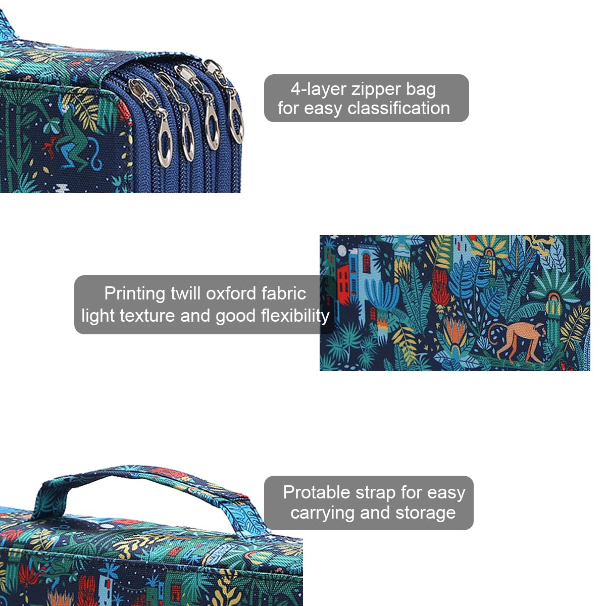 Lbxgap 300 Slots Pencil Case 4-Layer Zipped Holder w/Handle