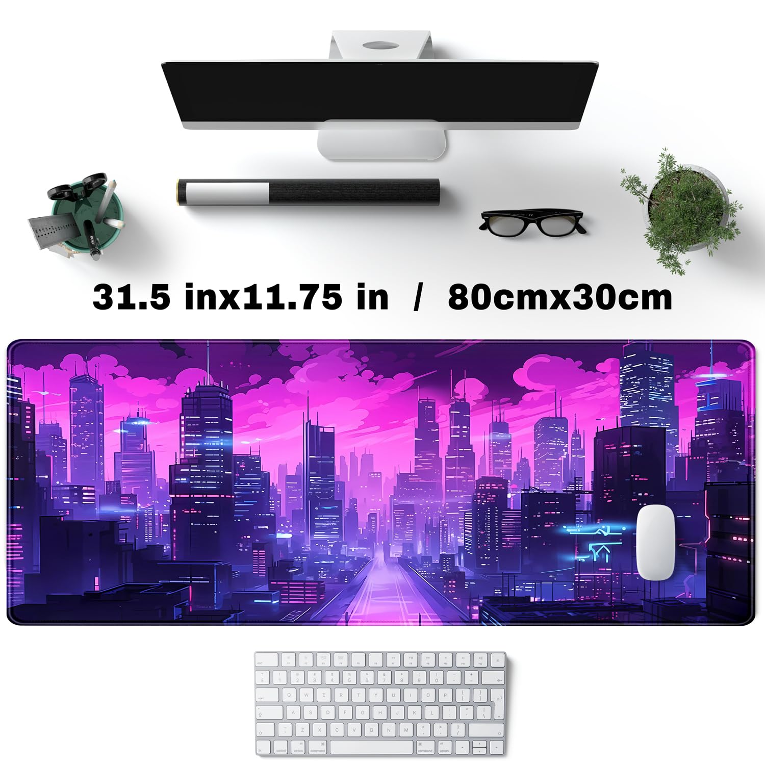 Desk Pad Cyberpunk Purple Desk Mat City Skyline Gaming Extended Mouse Pad Big Office Keyboard Pc