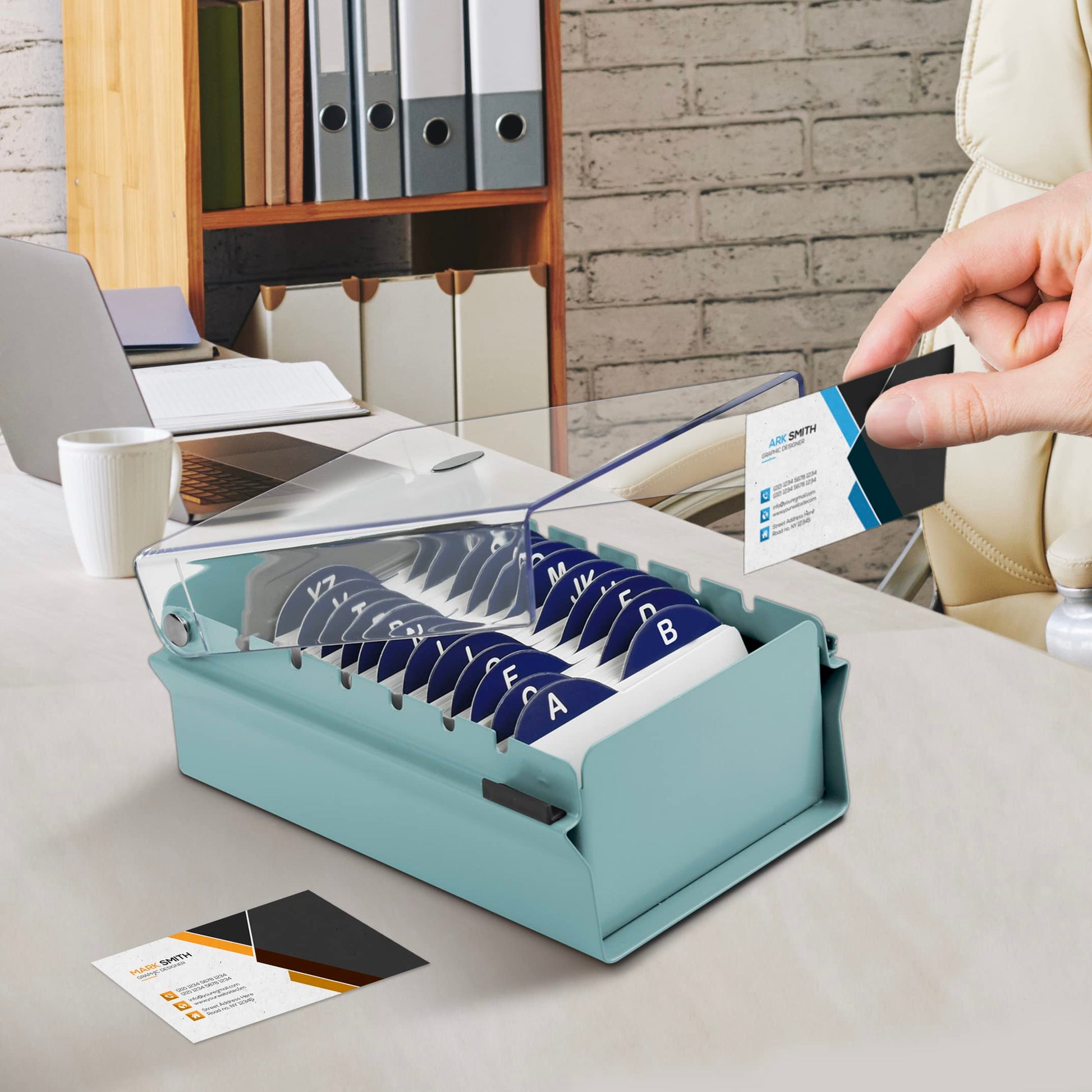 Acrimet Index Business Card Size File Holder Organizer Box Metal Base Heavy Duty (AZ Index Cards