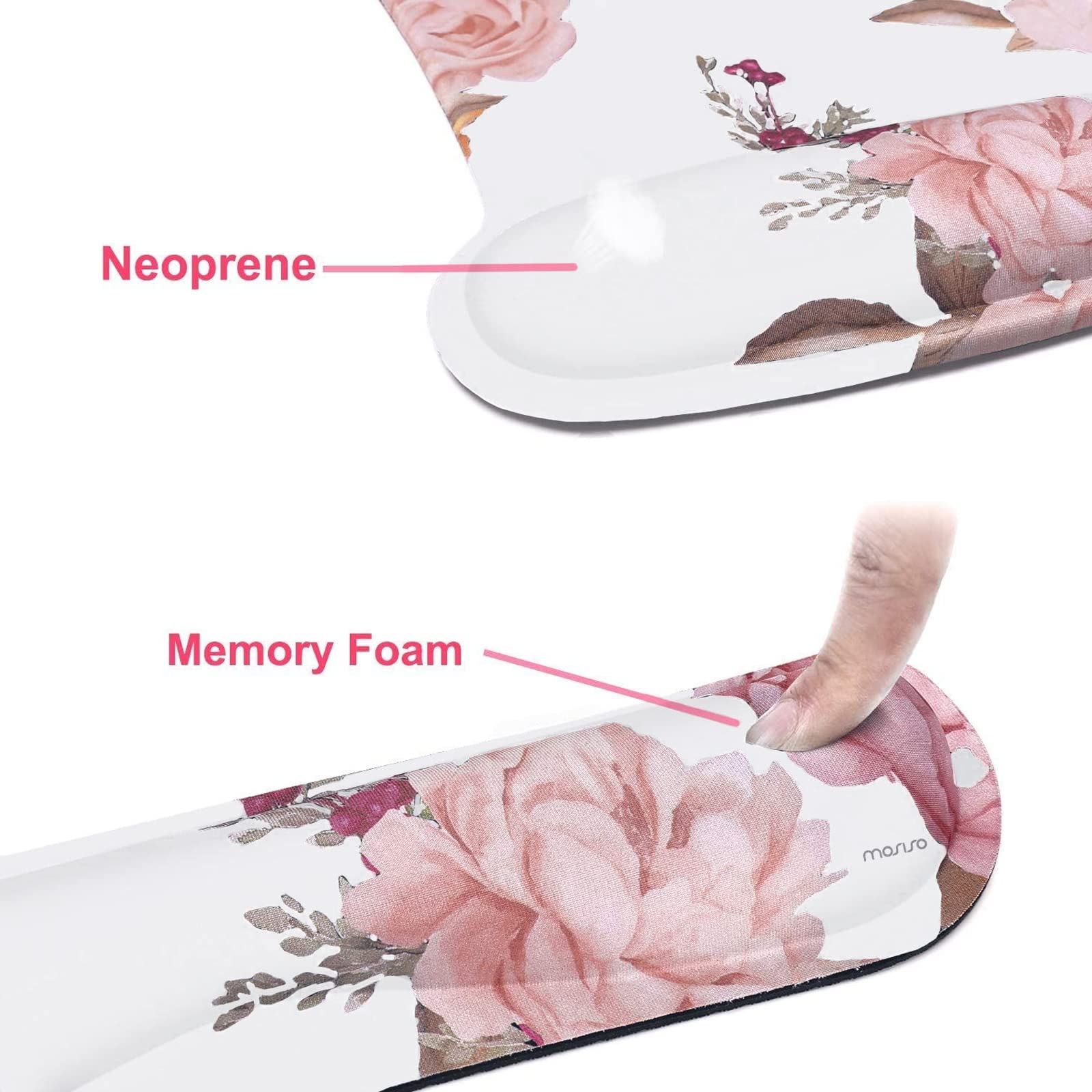 MOSISO Peony Wrist Rest Support for Mouse Pad & Keyboard Set, White