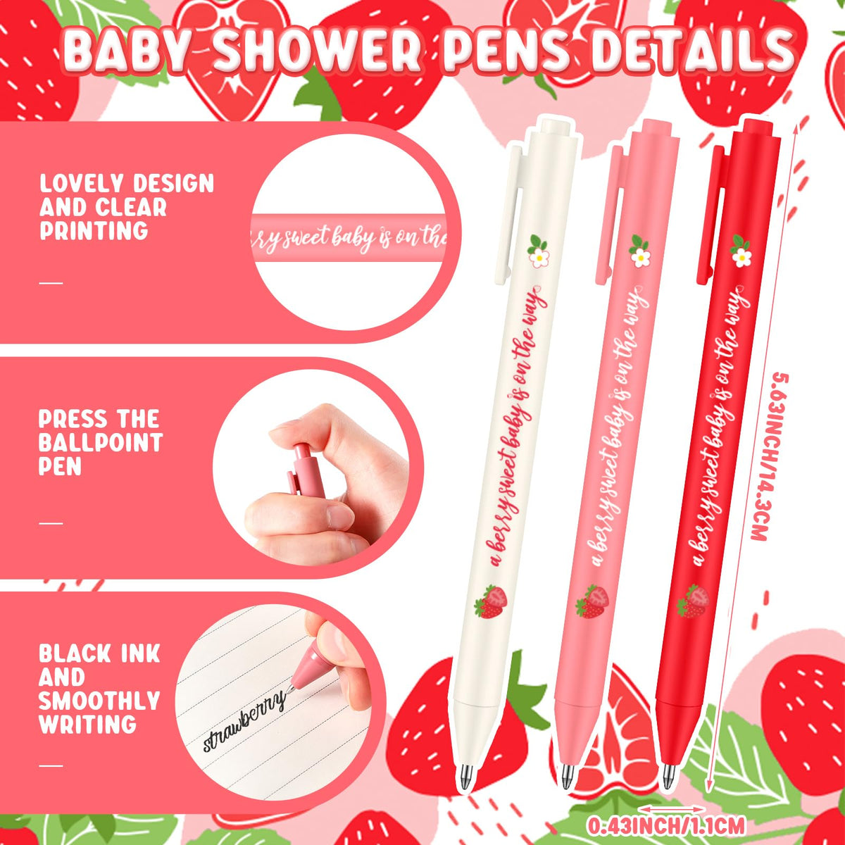 Feifeiya 100 Pcs Strawberry Baby Shower Favors Baby Shower Decorations 50 Retractable Strawberry