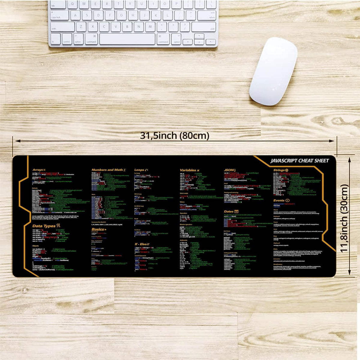 Javascript Cheat Sheet Desk Mat for Software Engineers, Software Development Mouse Mat, Web
