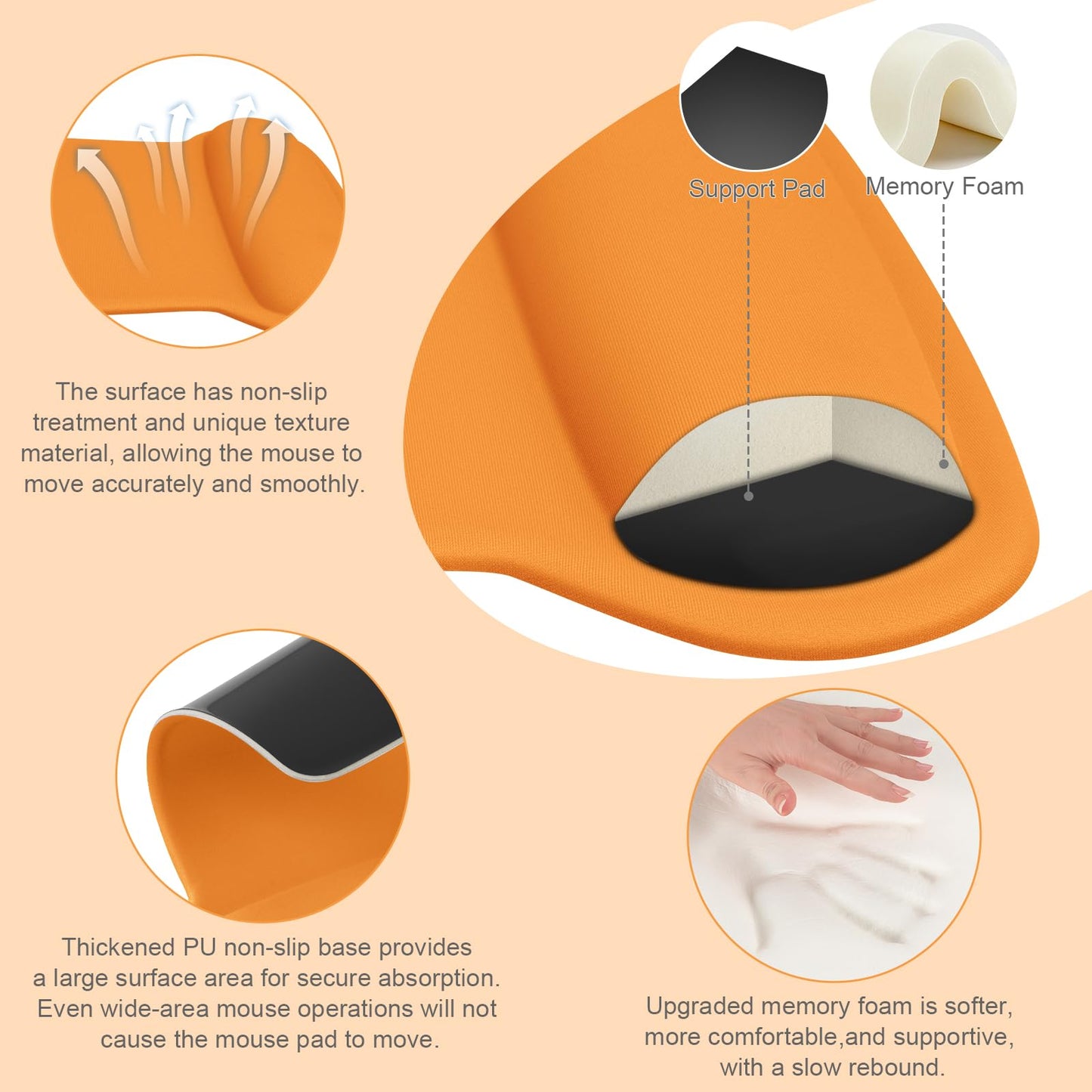 MOSISO Wrist Rest Support for Mouse Pad & Keyboard Set, Orange