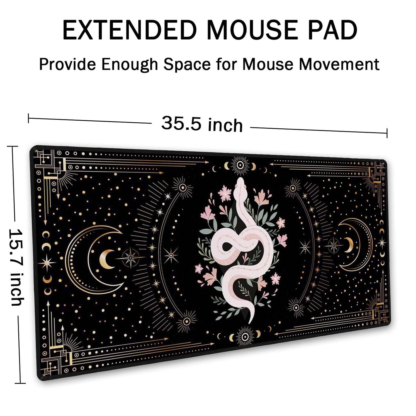 SSOIU Large Mouse Pad, Boho Snake Witch Desk Mat for Desktop, Women Girls Waterproof Gaming