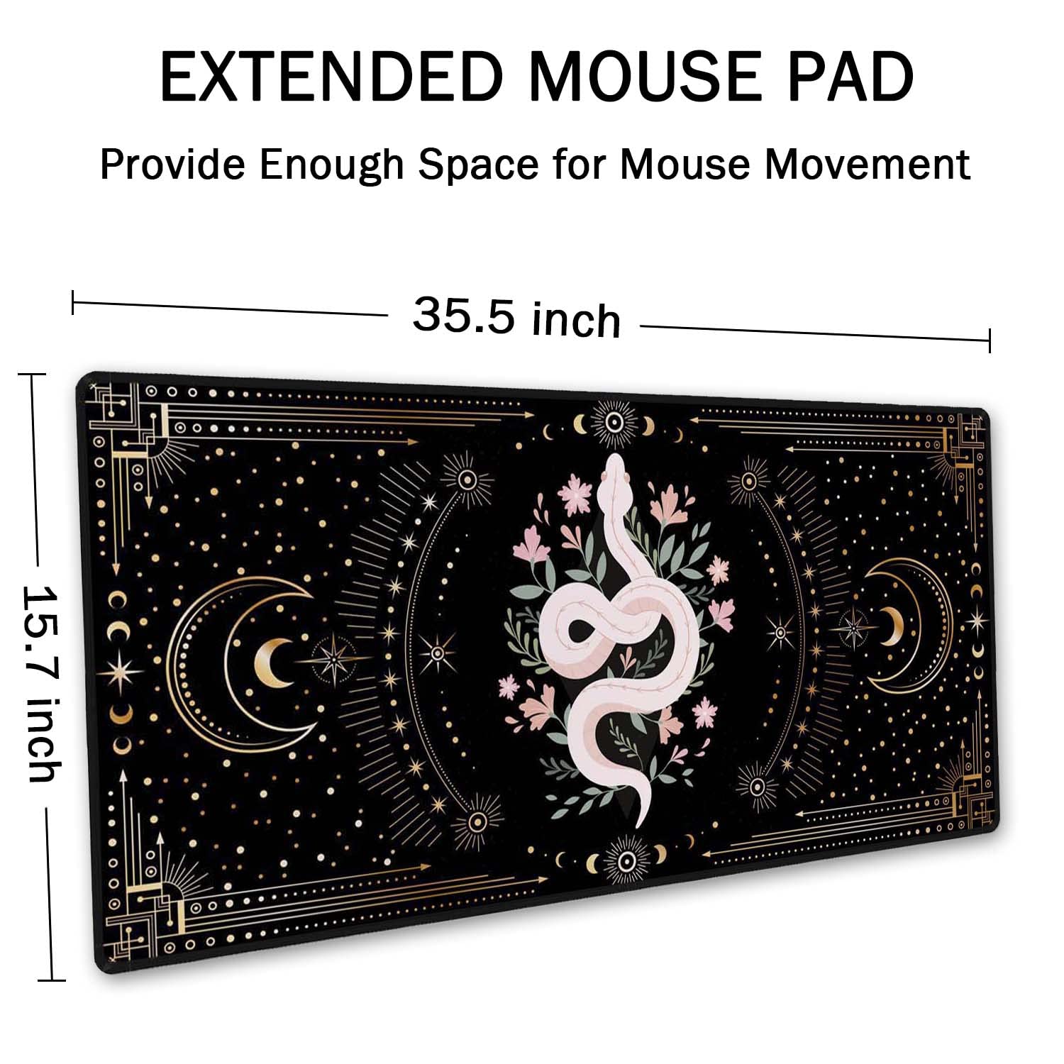 SSOIU Large Mouse Pad, Boho Snake Witch Desk Mat for Desktop, Women Girls Waterproof Gaming