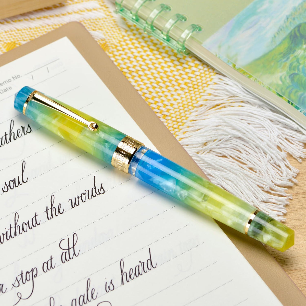 Asvine P20 Gradual Yellow Piston Fountain Pen, Iridium Fine Nib Gold Trim Smooth Writer Collection