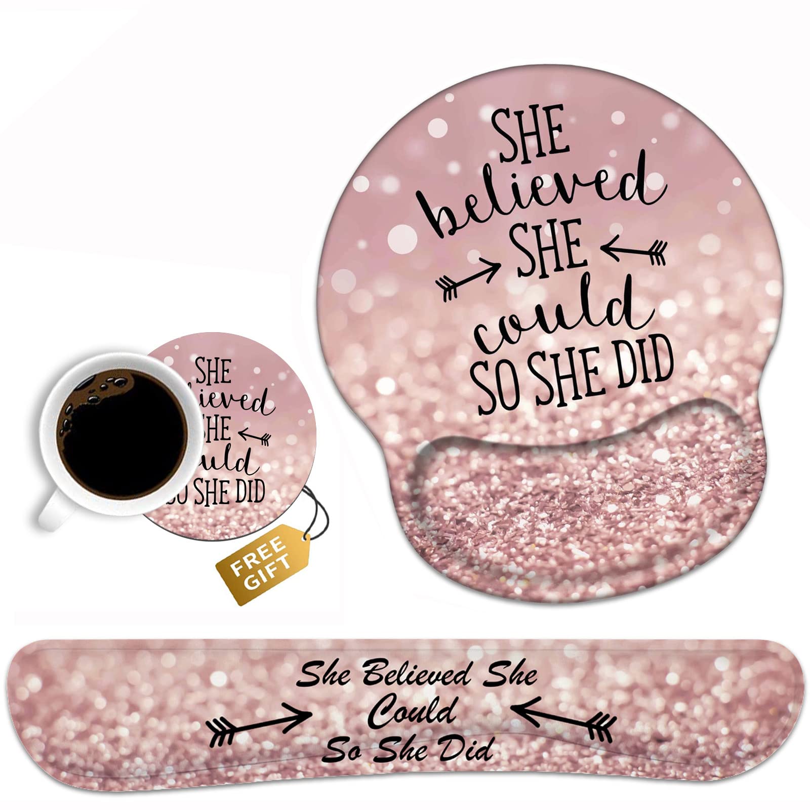 Keyboard Wrist Rest and Mouse Pad Wrist Support, She Believed She Could So She Did Inspirational