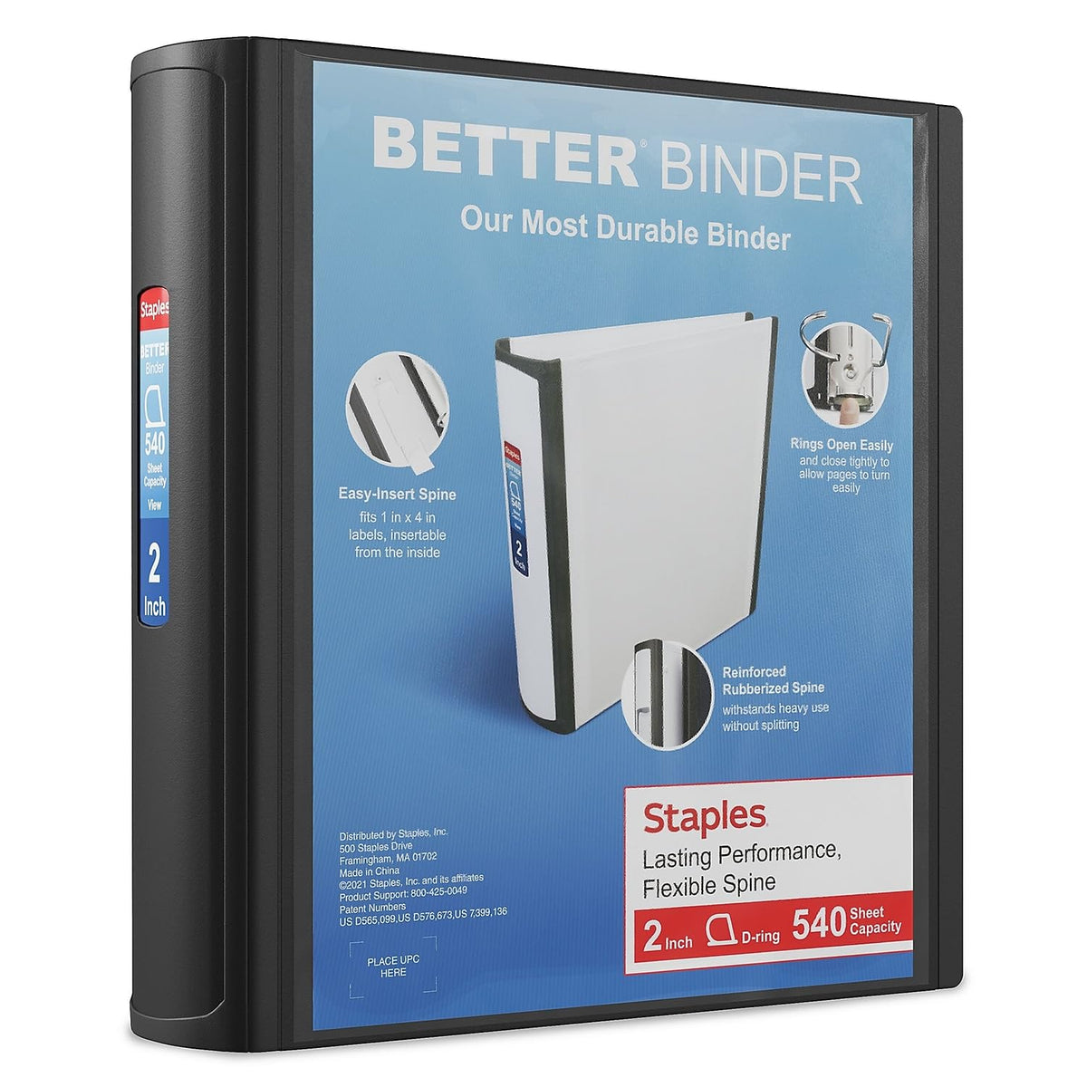 Staples Heavy-Duty 2-Inch D-Ring Binder, Black, Large Capacity
