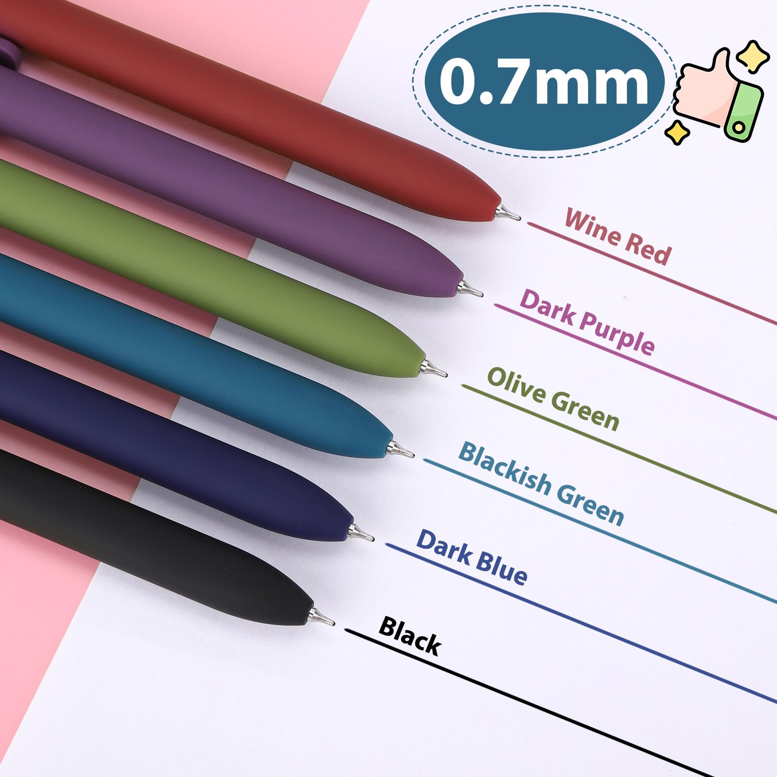 FIOVER Colorful Gel Pens,12Pcs 0.7mm Multi-Colored Pens for Journaling
