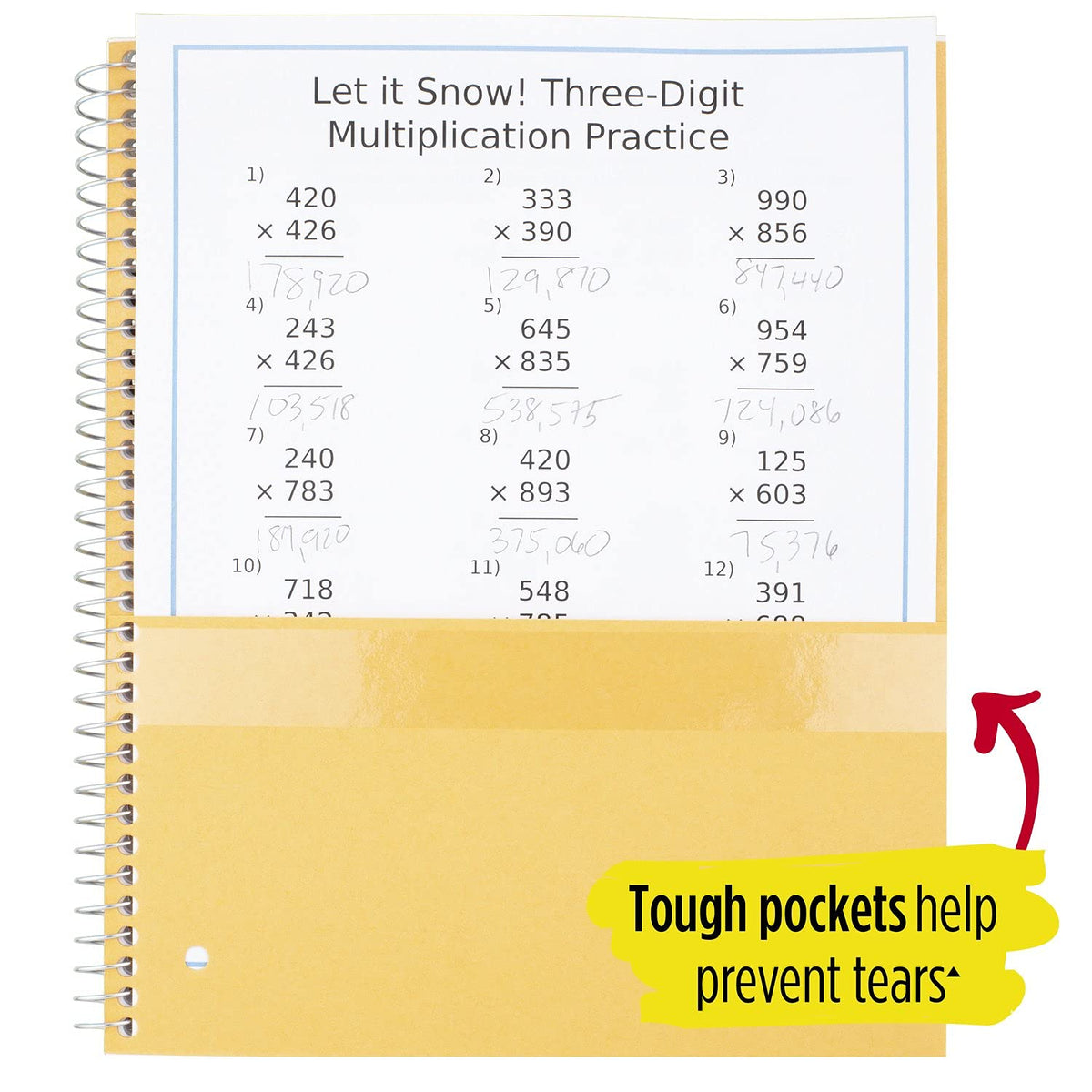 Five Star Spiral Notebook, 5-Subject, Wide Ruled Paper, 10-1/2" x 8", 150 Sheets, Harvest Yellow