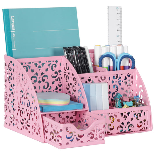 EasyPAG Desk Organizer and Pen Holder for Desk, Mesh Office Supplies Storage Caddy with Drawer for