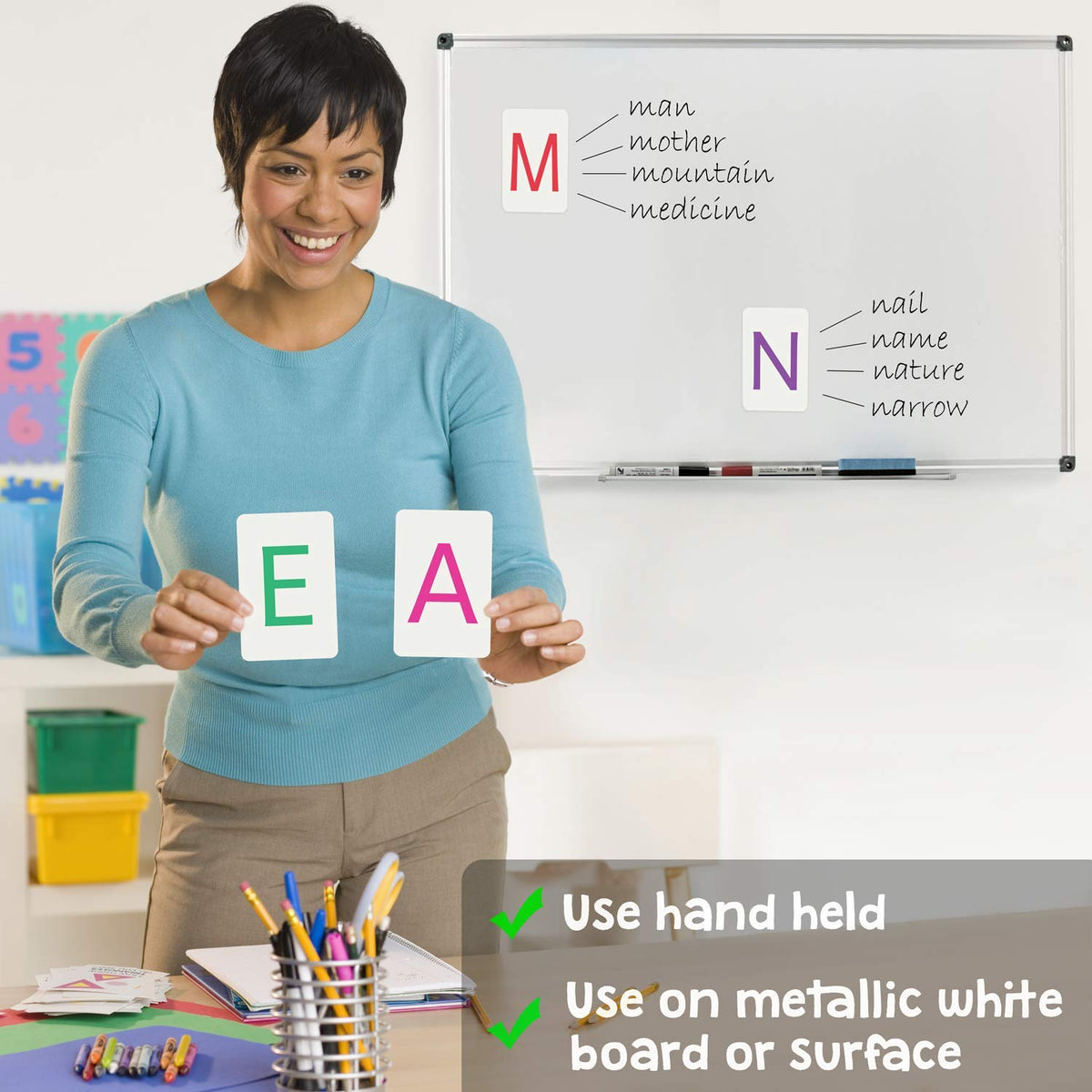 Attractivia Magnetic Big Alphabet ABC Flash Cards - 26 Sturdy Uppercase Large Letters - for