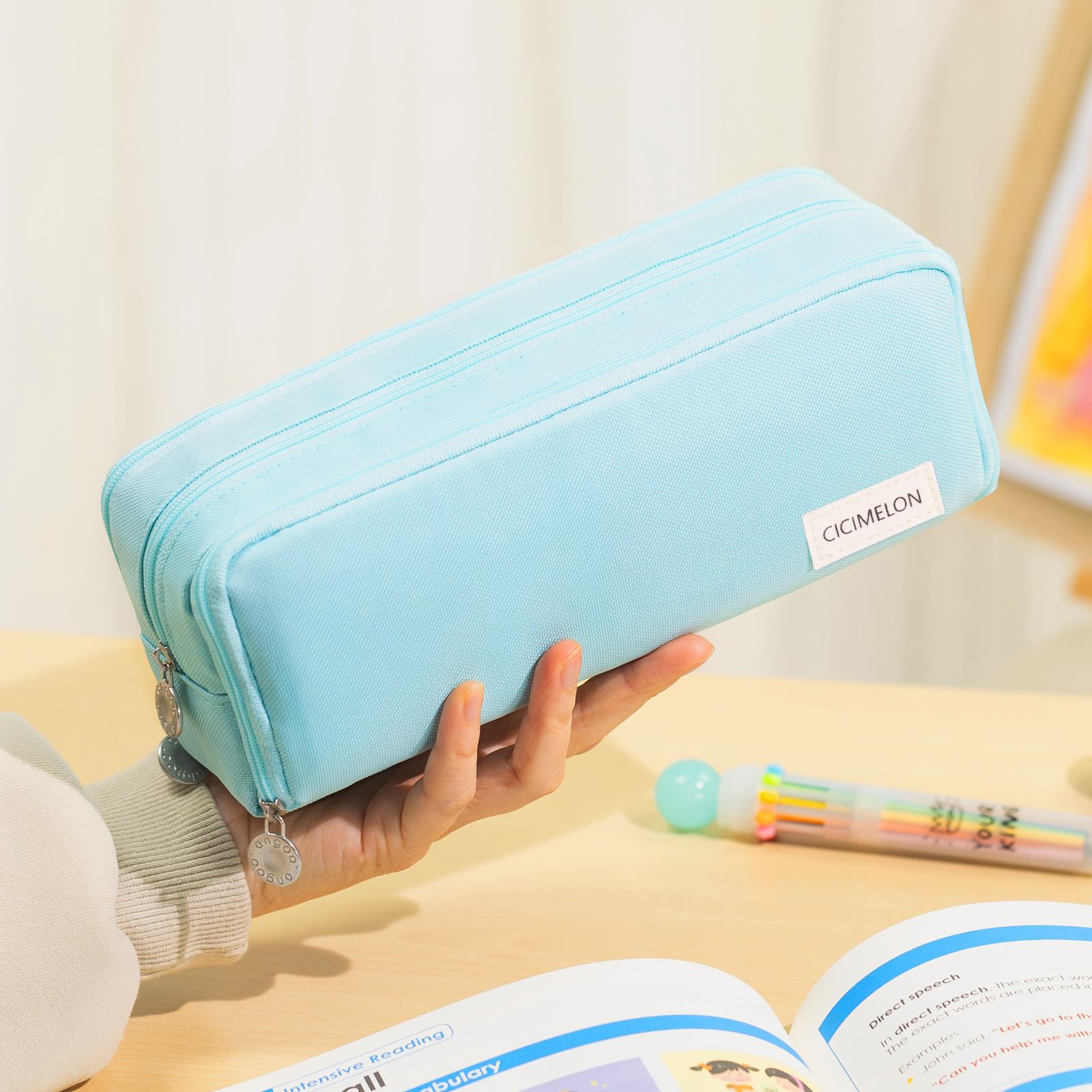 CICIMELON Pencil Case Large Capacity Pencil Pouch 3 Compartments Pencil Bag Gift for Students Girls