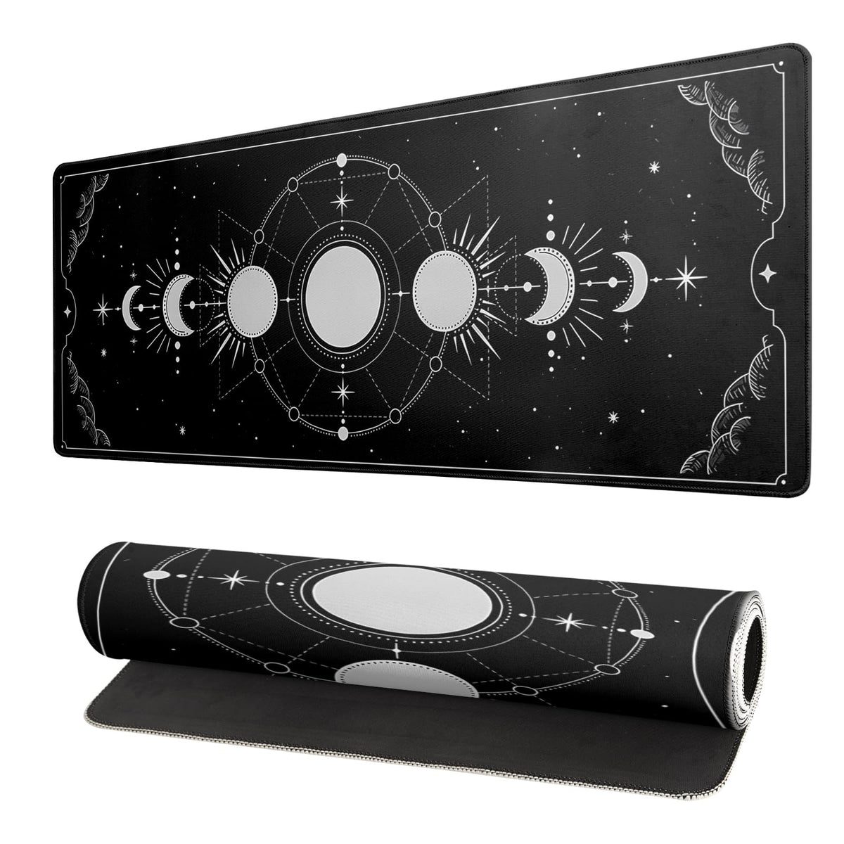 Sun Moon Gaming Mouse Pad Black Large Mouse Pad for Keyboard and Mousepad Desk Mat with 3mm