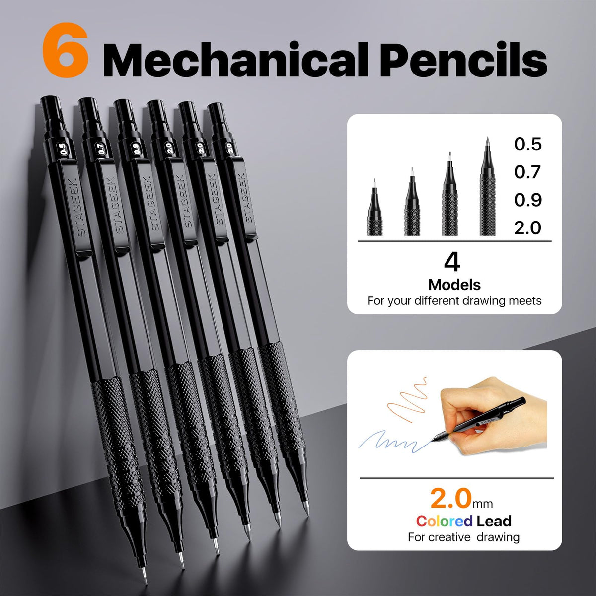 STAGEEK 35PCS Mechanical Pencil Set, 0.5 0.7 0.9 2.0mm Drawing Pencils
