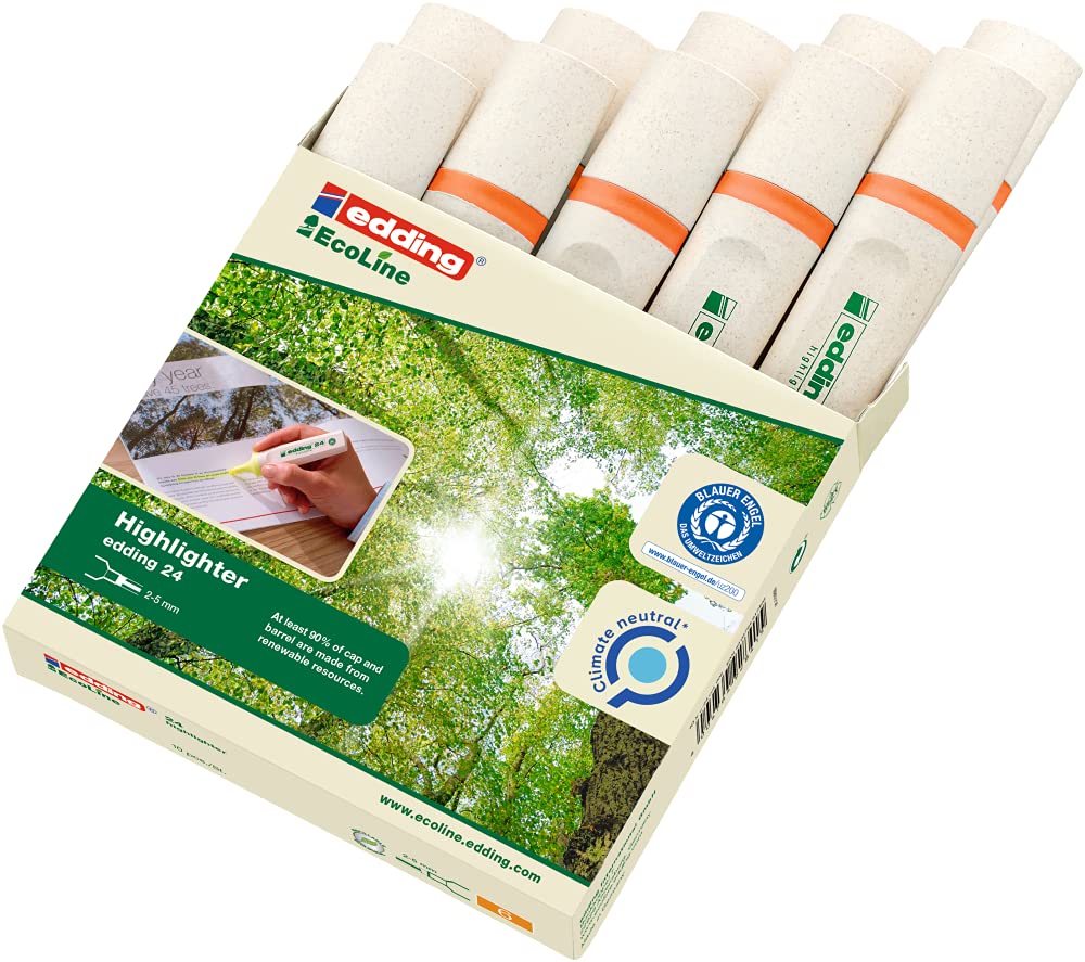edding 24 Ecoline Highlighter - Orange - 10 highlighters - Chisel nip 2-5 mm - for Quick and Easy