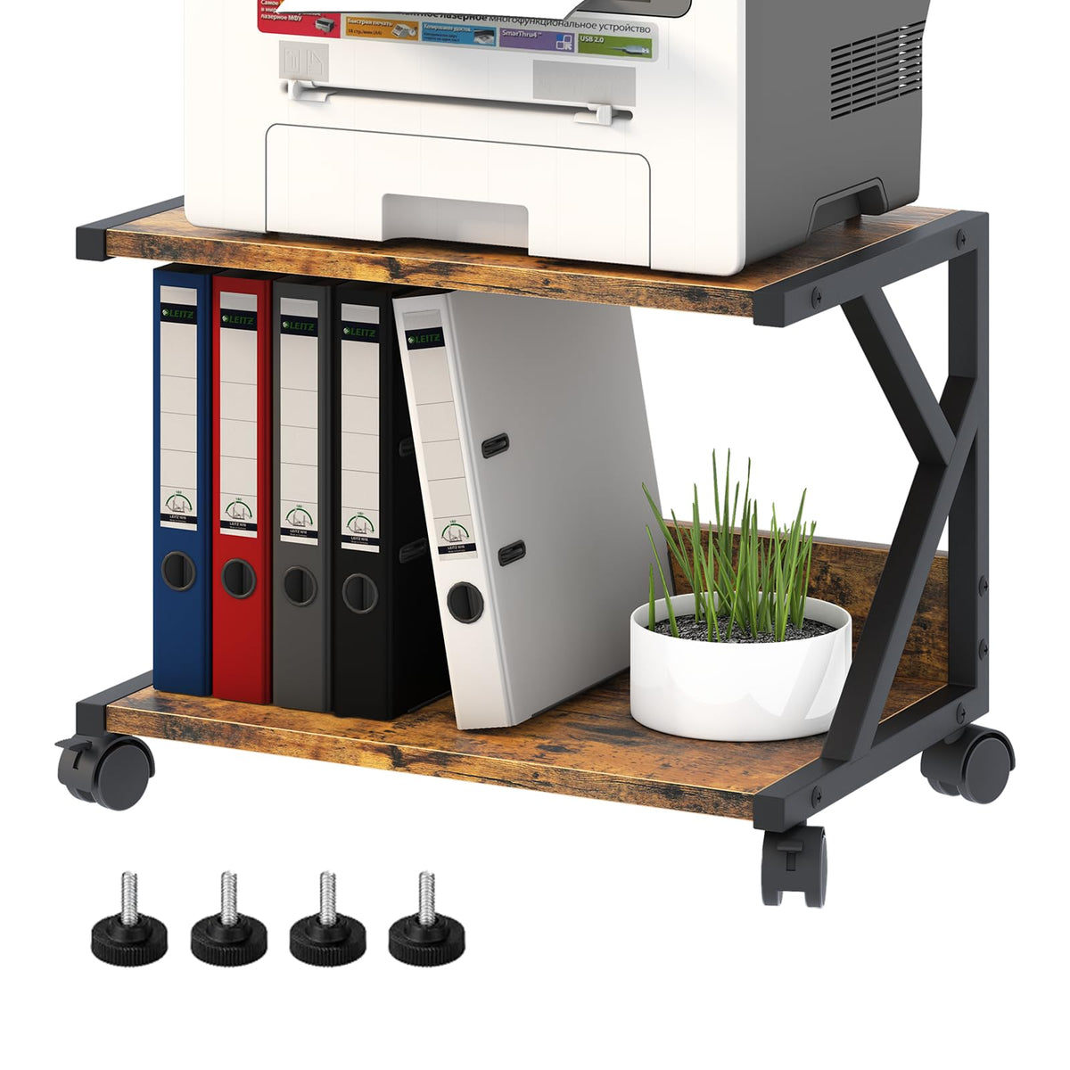 aboxoo Desktop Printer Stand with 2 Tier Wood Storage Shelves,Under Desk Printer