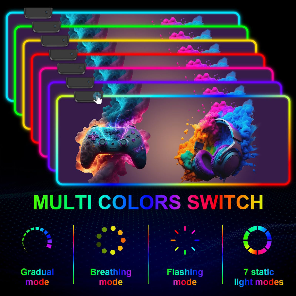 RGB Mouse Pad, Gaming Mousepad with 13 LED Light Modes