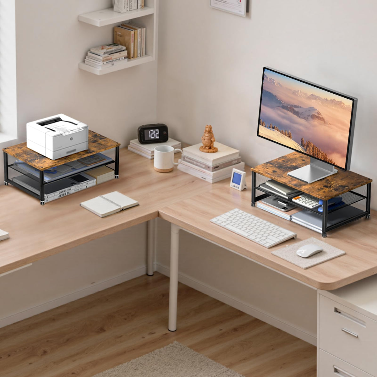ECOLOVI 2-Tier Computer Monitor Stand Riser, Printer & Laptop Stand, Office Desk Accessories