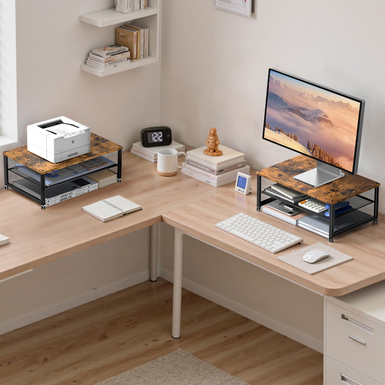 ECOLOVI 2-Tier Computer Monitor Stand Riser, Printer & Laptop Stand, Office Desk Accessories