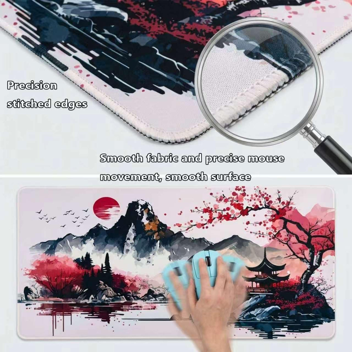 Japanese Cherry Blossom Gaming Mouse Pad 31.5x15.7x0.16inches Desk Mat