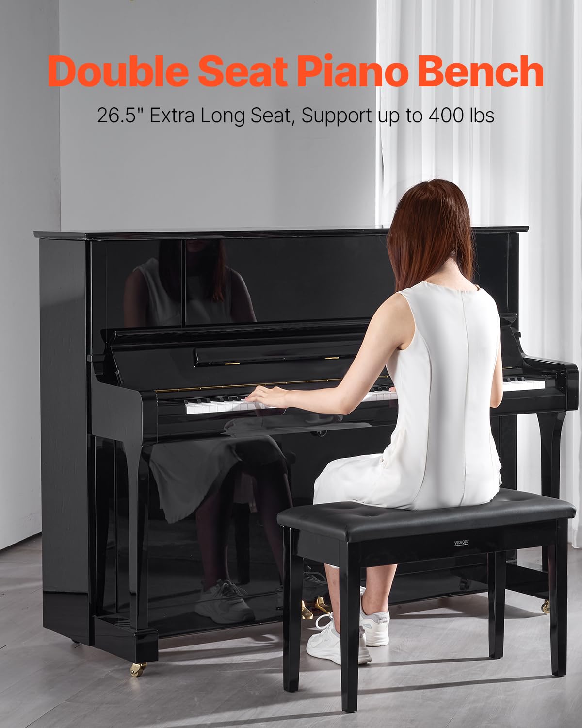 VEVOR Piano Bench, 29.5" x 14" x 19", Duet Keyboard Piano Chair with High-Density Padded Cushion