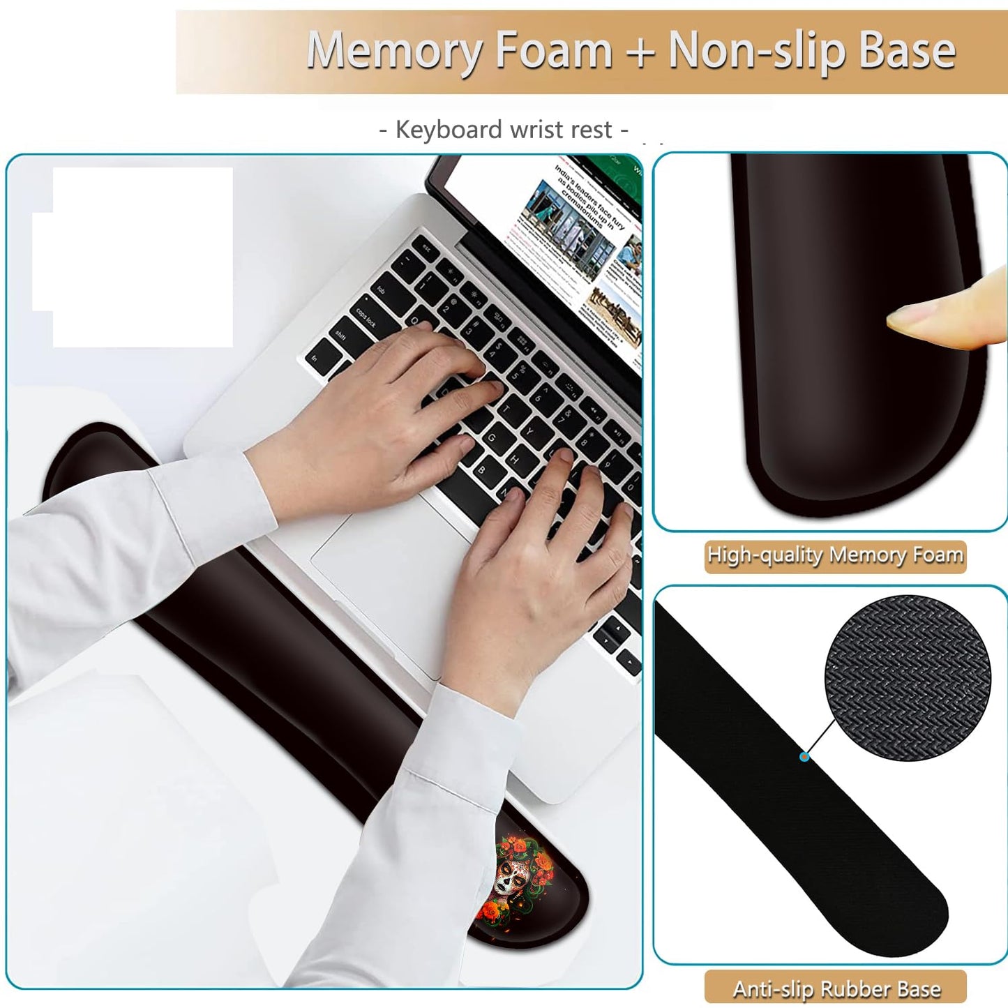 Keyboard Wrist Rest and Mouse Pad Wrist Support Set, Ergonomic Gel Mouse Pad Wrist Rest with
