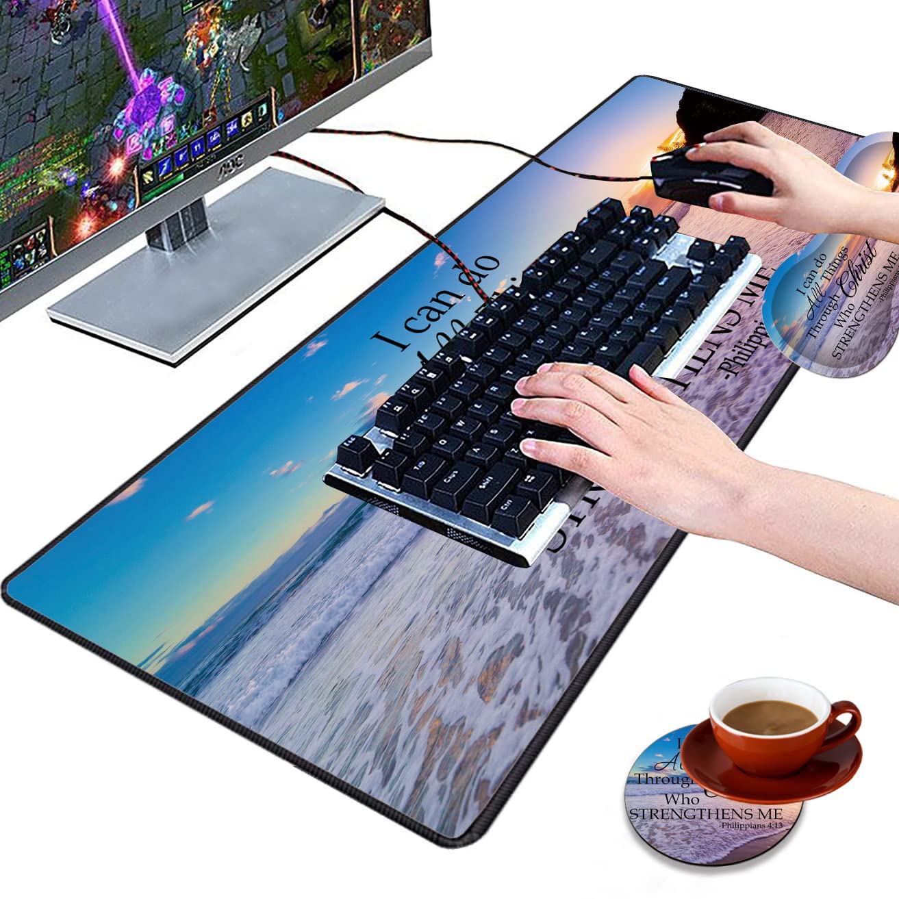 3 Piece Mouse Pad Set with Stitched Edge Large Anti-Slip Mouse Pad Desk Pad Keyboard Pad + Wrist