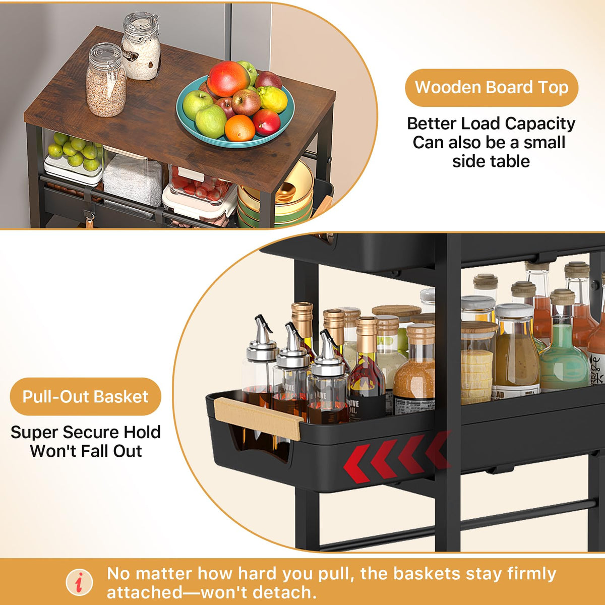 SUNALLY Slim Storage Cart with Wheels, Narrow Kitchen Rolling Cart, Black