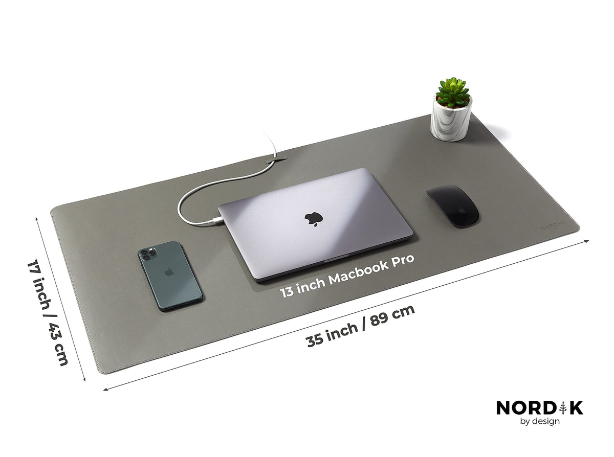Nordik Leather Desk Mat - Alaskan Gray - Large Leather Desk Pad 35x17 in