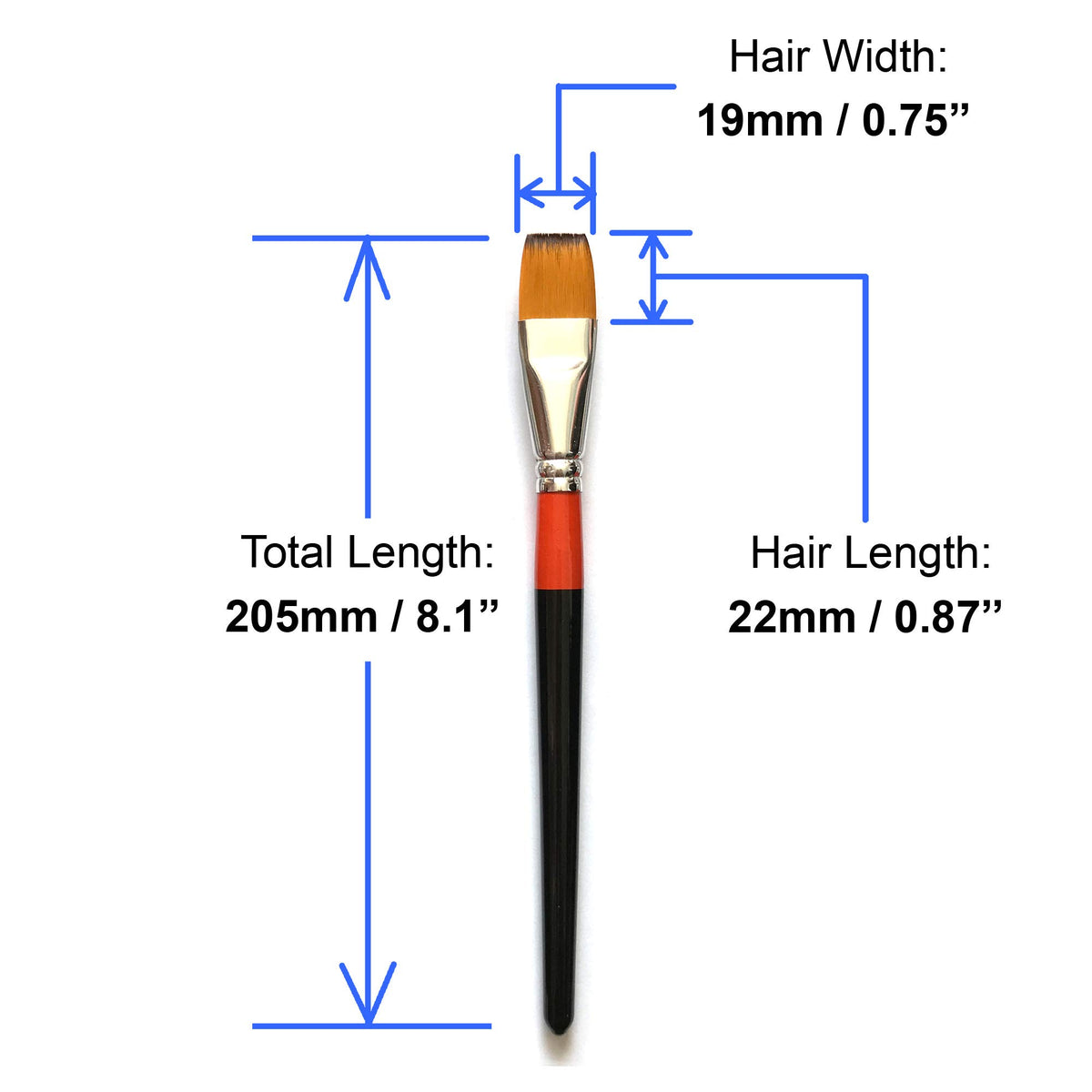 3/4 Inch Flat Bright Paint Brush Set of 6, Premium Taklon Synthetic Hair