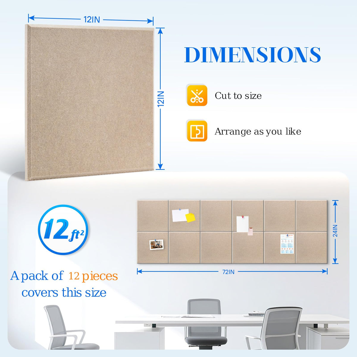 DOLLAR BOSS Felt Cork Board Tiles 48" x 36" Bulletin Board, 12 Pcs Latte