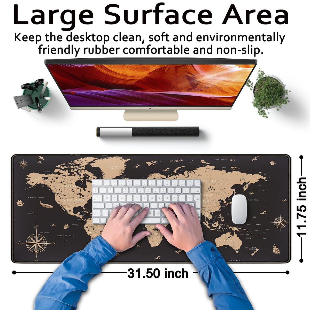 World Map Desk Mat Historical World Map Desk Pad Extra Large Computer Mouse Pad XL Black