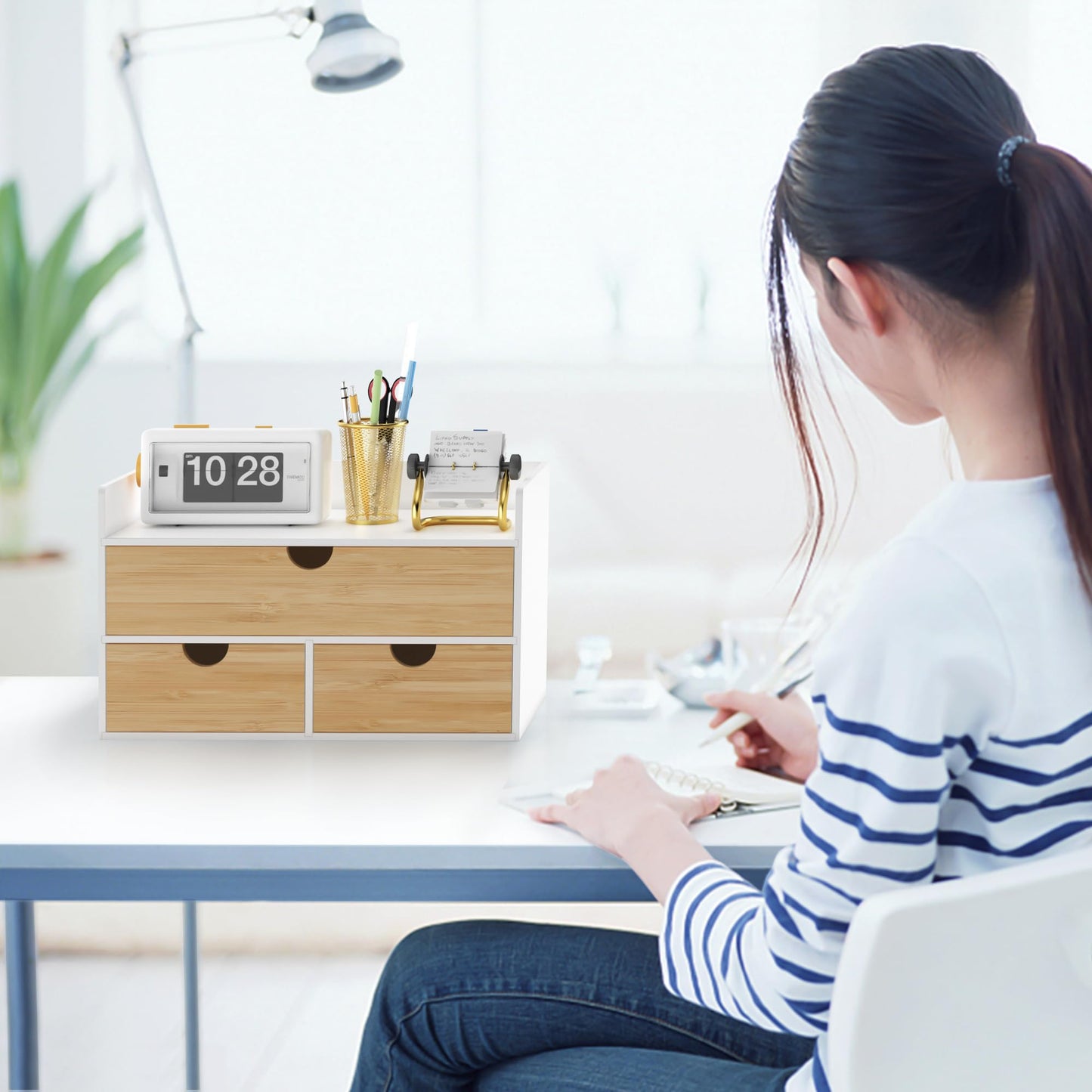 Bamboo Desk Organizer with Drawers, Desktop Storage for Office Supplies