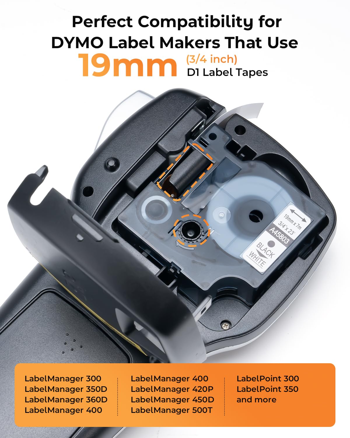 6Pk Compatible with Dymo D1 Label Tape 19mm Mix Colored Label Maker Refills