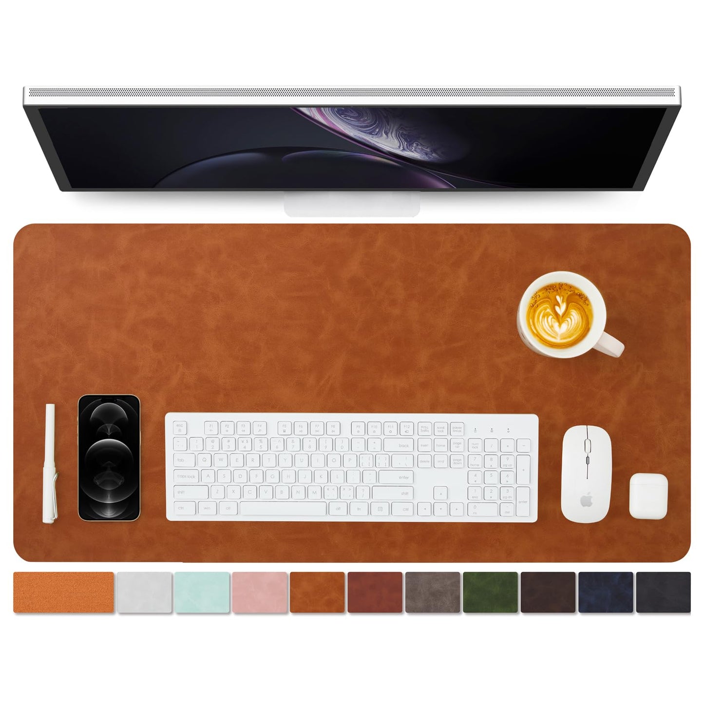 Distressed Leather Desk Mat - Non-Slip PU Desk Pad for Office and Home - Desk Organization and