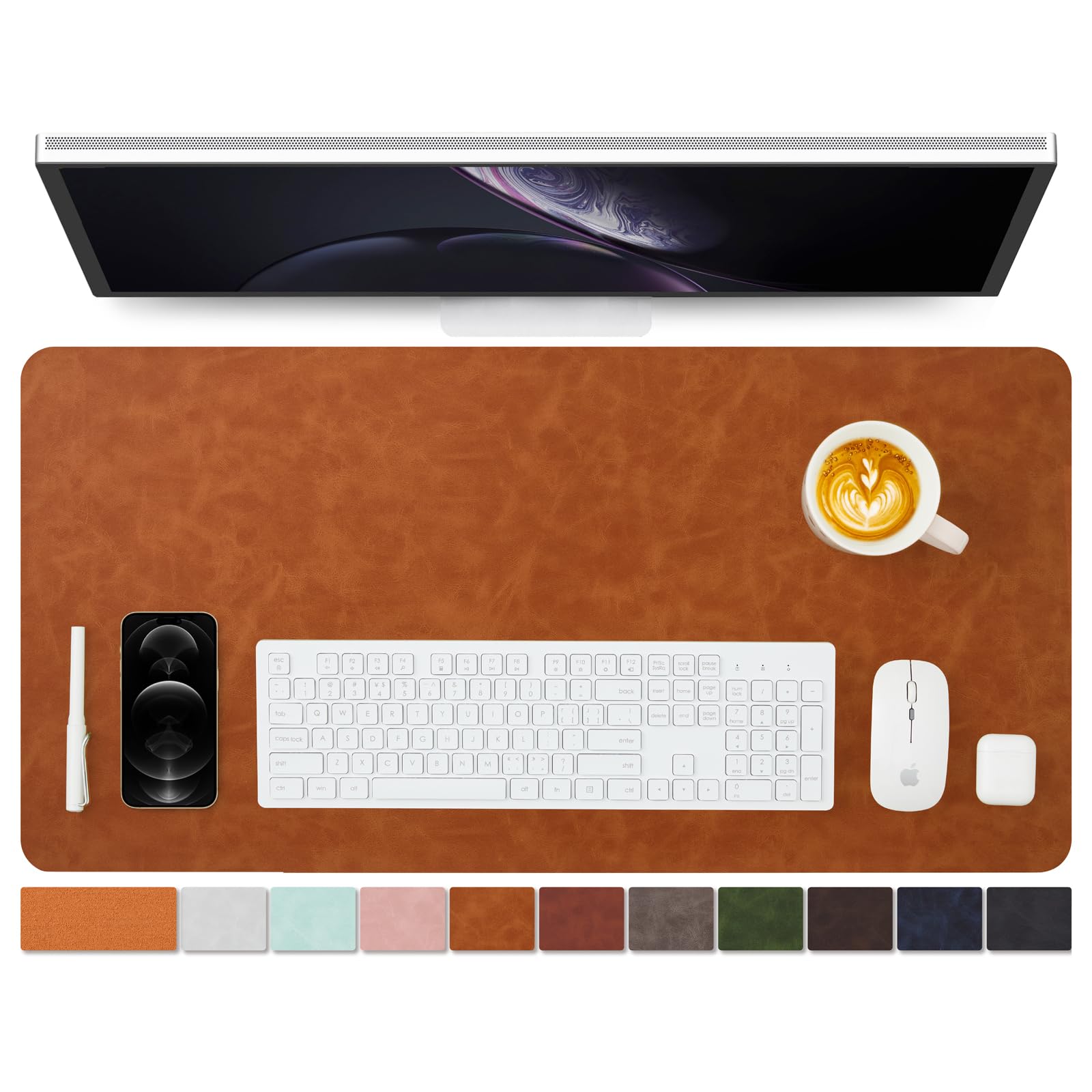 Distressed Leather Desk Mat - Non-Slip PU Desk Pad for Office and Home - Desk Organization and