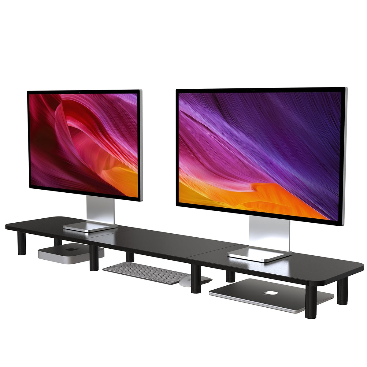WEGASTU 43.7" Extra Long Dual Monitor Stand Riser, Wood & Steel Monitor Stand for 2 Monitors, Wide
