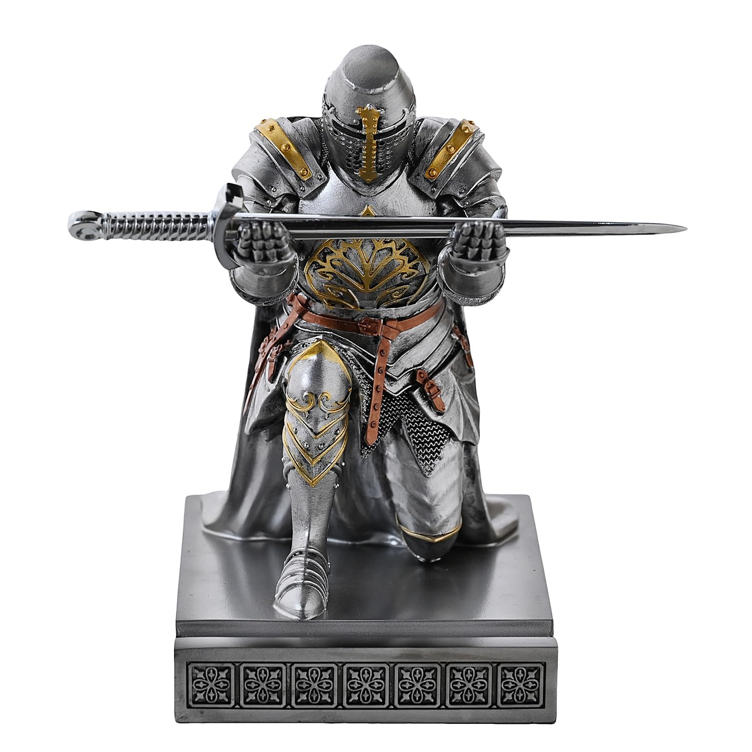 Medieval Templar Vanguard Officer Knight Pen Holder Desk Organizers Silver