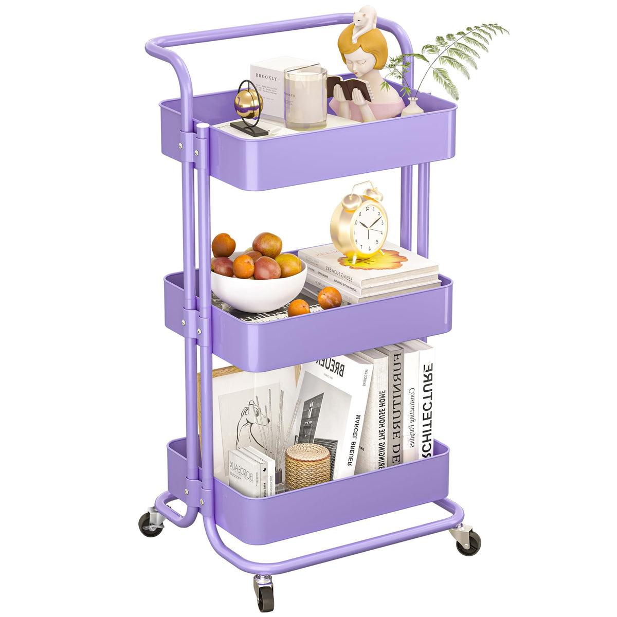 Mzzelry Metal Rolling Storage Cart, 3-Tier Utility Cart with Wheels, Multifunctional Organizer